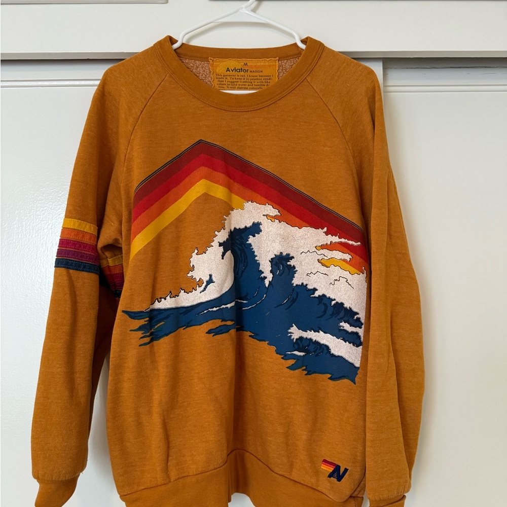 Aviator Nation Mustard Wave Graphic Sweater